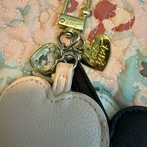 Betsey Johnson Gold and Cream Heart Keychain